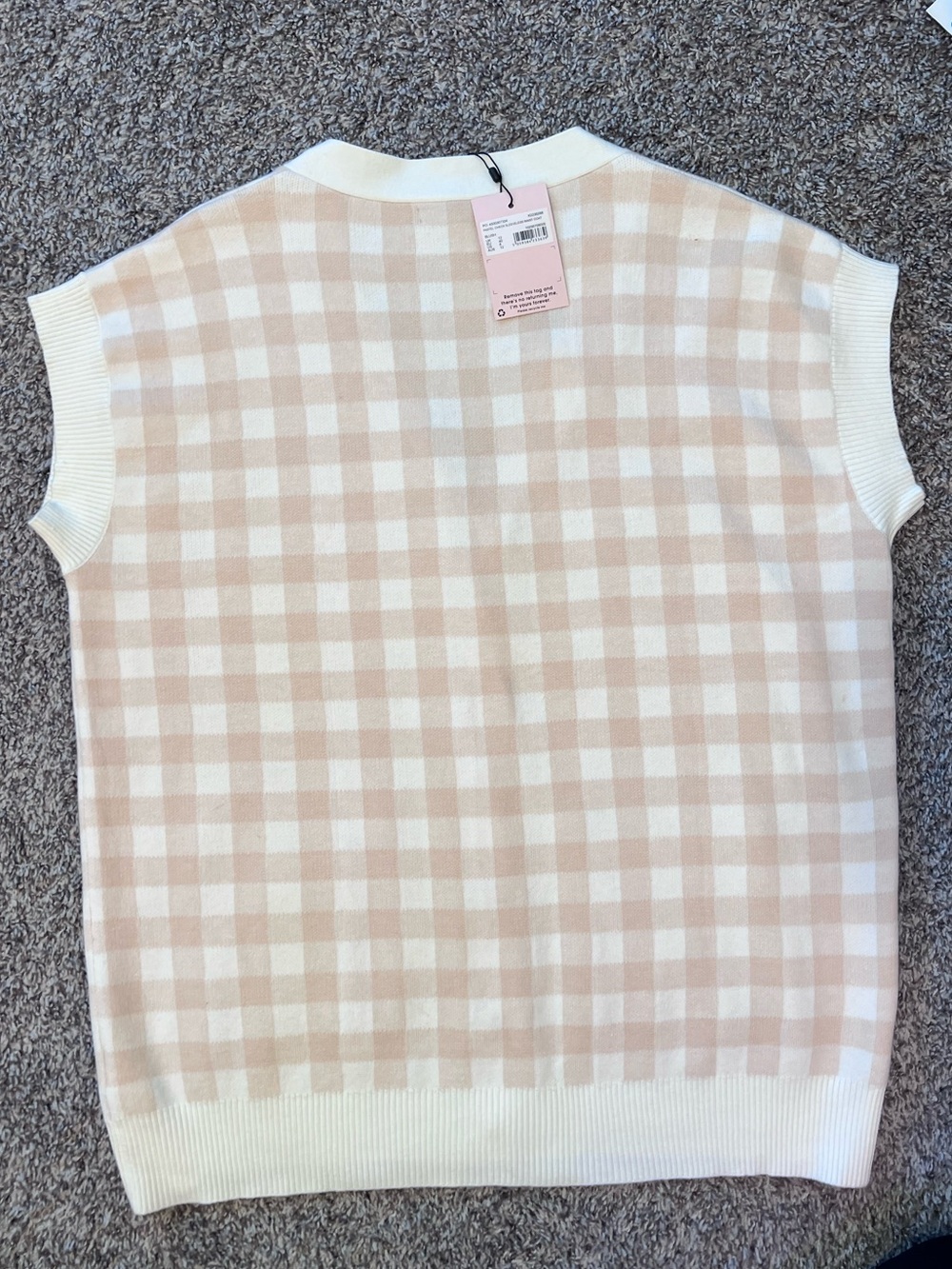 Sweater Vest Check Knit Cardigan Vest - Cream & Beige NWT Missguided Size 8/M - Picture 3 of 3